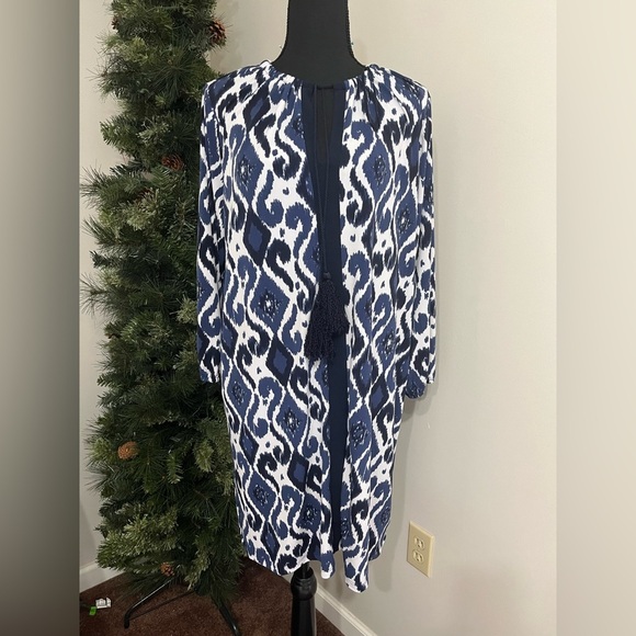 Michael Kors Patterned Navy and White Paisley Women's Dress with Tassels - Picture 1 of 11